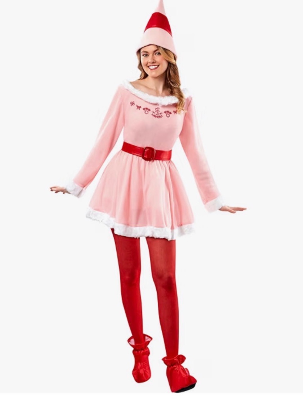 Pink & Red Holiday Elf Costume Dress with Hat